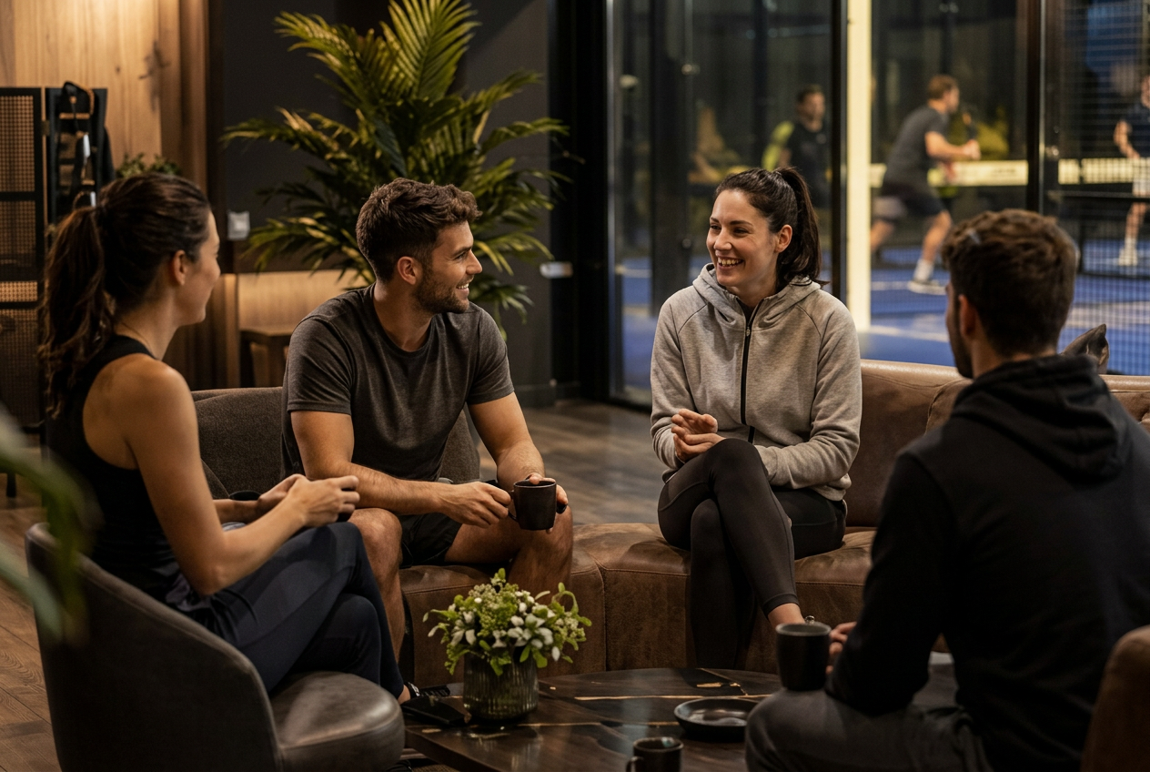 Joueurs réunis dans le salon du club house
