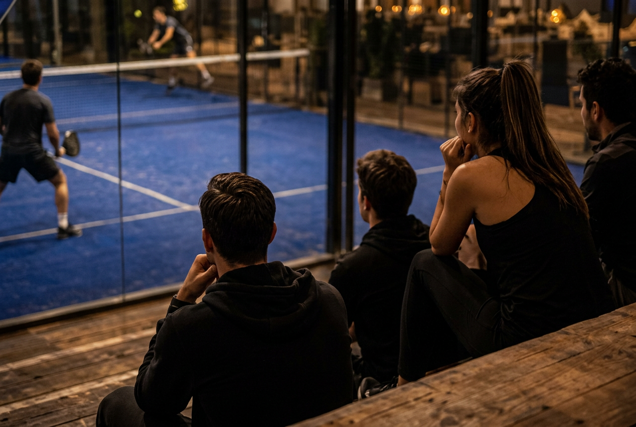 Piste panoramique de padel entourée de gradins